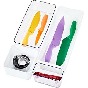 InterDesign iDesign Recycled Drawer Organiser Set, Storage Tray Boxes, Kitchen or Bathroom Organiser Set of 4, Made of Recycled Plastic, Transparent and White InterDesign iDesign Recycled Drawer Organiser Set, Storage Tray Boxes, Kitchen or Bathroom Organiser Set of 4, Made of Recycled Plastic, Transparent and White