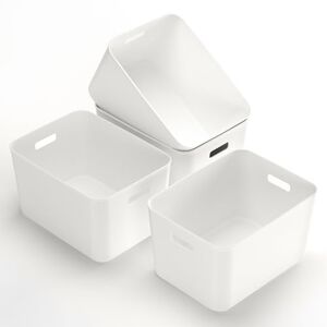 Cetomo 17L*4 Storage Basket, Plastic Open Storage Box, Containers for Shelves, Organizers with Handles for Office, Countertops, Cabinets, PP, BPA Free, White, 17L-4 Pack (35*27*20cm) Cetomo 17L*4 Storage Basket, Plastic Open Storage Box, Containers for Shelves, Organizers with Handles for Office, Countertops, Cabinets, PP, BPA Free, White, 17L-4 Pack (35*27*20cm)