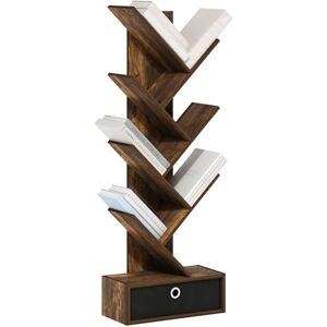 Furinno Tree Bookshelf 7-Tier Floor Standing Tree Bookcase with Bin Drawer, Amber Pine/Black Furinno Tree Bookshelf 7-Tier Floor Standing Tree Bookcase with Bin Drawer, Amber Pine/Black