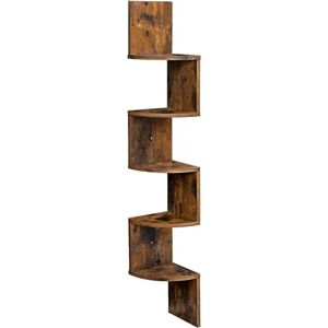 Zuvo Floating Corner Shelves 5 Tier Brown Corner Shelf for Books, Living Room, Study, Kitchen, Bedroom Beautiful Zigzag Design Shelves 20D x 20W x 127.5H, Vintage Zuvo Floating Corner Shelves 5 Tier Brown Corner Shelf for Books, Living Room, Study, Kitchen, Bedroom Beautiful Zigzag Design Shelves 20D x 20W x 127.5H, Vintage