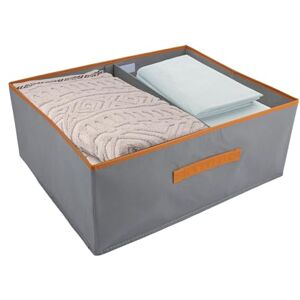 ASelected Large set of 2 storage boxes 50 x 40 x 20 CM Cupboard organiser with leather handle and divider Fabric storage box Foldable for wardrobe clothes, books(grey) ASelected Large set of 2 storage boxes 50 x 40 x 20 CM Cupboard organiser with leather handle and divider Fabric storage box Foldable for wardrobe clothes, books(grey)