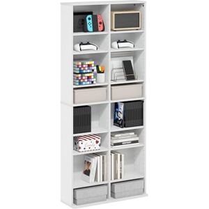Furinno JAYA DVD Storage Unit, 16-Shelf Wide Media Storage Shelf with Adjustable Shelves, 8 x 2 Tall Bookcase for CD Blueray Game Disc, Easy Assembly, for Living Room, Home Theater, Home Office, White Furinno JAYA DVD Storage Unit, 16-Shelf Wide Media Storage Shelf with Adjustable Shelves, 8 x 2 Tall Bookcase for CD Blueray Game Disc, Easy Assembly, for Living Room, Home Theater, Home Office, White