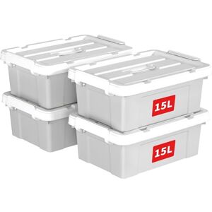 Cetomo 15L*4 Storage Boxes - Gray - Stackable, Nestable, Home Office Organizers Cetomo 15L*4 Storage Boxes - Gray - Stackable, Nestable, Home Office Organizers