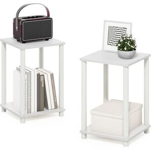 Furinno TURN-N-TUBE Side Table Set of 2, 2-Tier Stackable End Table with Open Shelf, Toolless Night Stand, Bedside Table, for Living Room, Bedroom, White Furinno TURN-N-TUBE Side Table Set of 2, 2-Tier Stackable End Table with Open Shelf, Toolless Night Stand, Bedside Table, for Living Room, Bedroom, White