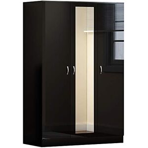 FWStyle 3 Door Modern Mirrored Wardrobe Black High Gloss Bedroom Furniture. Matt Black Frame FWStyle 3 Door Modern Mirrored Wardrobe Black High Gloss Bedroom Furniture. Matt Black Frame