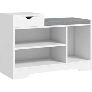 HOMCOM Shoe Storage Bench, Shoe Rack Bench with Seating Cushion, Drawer, 3 Open Compartments and Table Top for Entryway, Hallway, White HOMCOM Shoe Storage Bench, Shoe Rack Bench with Seating Cushion, Drawer, 3 Open Compartments and Table Top for Entryway, Hallway, White