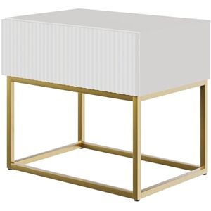 SELSEY Veldio Bedside Table with Drawer, White with Gold Metal Frame, 50 cm SELSEY Veldio Bedside Table with Drawer, White with Gold Metal Frame, 50 cm