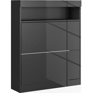HOMCOM Narrow Shoe Cabinet, Wall Mounted or Freestanding Shoe Storage Cabinet with 2 Flip Drawers and Open Shelf for 12-16 Pairs of Shoes for Entryway, High Gloss Black HOMCOM Narrow Shoe Cabinet, Wall Mounted or Freestanding Shoe Storage Cabinet with 2 Flip Drawers and Open Shelf for 12-16 Pairs of Shoes for Entryway, High Gloss Black