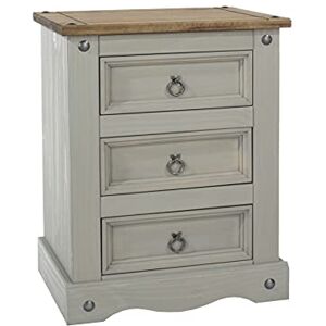 Home Source Solid Pine Wood Distressed Waxed 3 Drawer Bedside Nightstand, Grey Home Source Solid Pine Wood Distressed Waxed 3 Drawer Bedside Nightstand, Grey