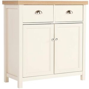 Home Source 2 Door 2 Drawer Sideboard Storage Cupboard with Metal Handles, Oak Effect, White Home Source 2 Door 2 Drawer Sideboard Storage Cupboard with Metal Handles, Oak Effect, White