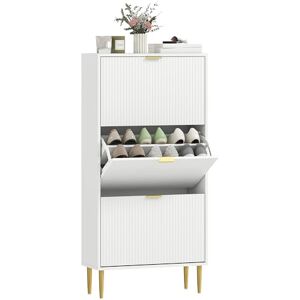 HOMCOM Narrow Shoe Cabinet with 3 Flip Drawers, Modern Slim Shoe Storage Cabinet with Fluted Doors and Adjustable Shelves for Hallway, Holds 18 Pairs, White HOMCOM Narrow Shoe Cabinet with 3 Flip Drawers, Modern Slim Shoe Storage Cabinet with Fluted Doors and Adjustable Shelves for Hallway, Holds 18 Pairs, White