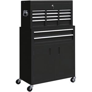 HOMCOM Tool Chest, Metal Tool Cabinet on Wheels with 6 Drawers, Pegboard, Top Chest and Roller Cabinet Combo, 61.6 x 33 x 108cm, Black HOMCOM Tool Chest, Metal Tool Cabinet on Wheels with 6 Drawers, Pegboard, Top Chest and Roller Cabinet Combo, 61.6 x 33 x 108cm, Black