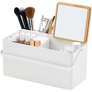 YAMAZAKI 5453 TOWER Makeup Box, white, Steel/Wood/Mirror/ABS Resin, Minimalist, 31 x 15 x 15.7 cm YAMAZAKI 5453 TOWER Makeup Box, white, Steel/Wood/Mirror/ABS Resin, Minimalist, 31 x 15 x 15.7 cm
