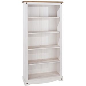 Home Source Solid Pine Wood Large Bookcase, 5 Tier Shelves, Living Room Storage, White Home Source Solid Pine Wood Large Bookcase, 5 Tier Shelves, Living Room Storage, White