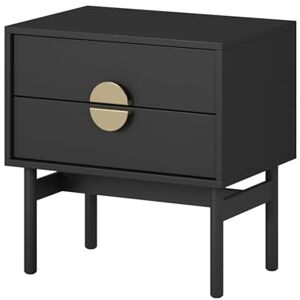 SELSEY Stoon Side Table Bedside Cabinet 55 cm with 2 Drawers Black Steel Frame, Engineered Wood, One Size SELSEY Stoon Side Table Bedside Cabinet 55 cm with 2 Drawers Black Steel Frame, Engineered Wood, One Size