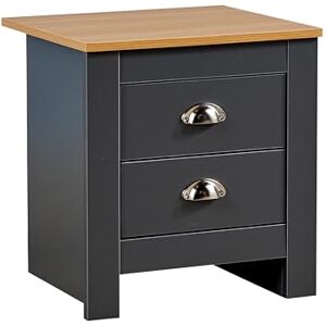 Home Source Bedroom 2 Drawer Bedside Nightstand, Oak Effect Top, Metal Handles, Dark Grey Home Source Bedroom 2 Drawer Bedside Nightstand, Oak Effect Top, Metal Handles, Dark Grey