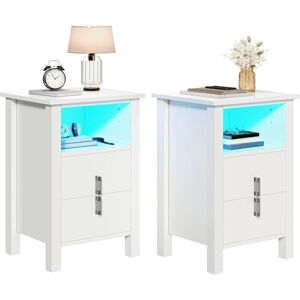 YITAHOME Bedside Table Set of 2, Led White Bedside Cabinet Set of 2 with LED Lighting, Nightstand with 2 Drawers for Bedroom, Living Room YITAHOME Bedside Table Set of 2, Led White Bedside Cabinet Set of 2 with LED Lighting, Nightstand with 2 Drawers for Bedroom, Living Room