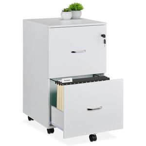 Relaxdays Mobile Filing Cabinet, 2 Drawers with Suspension Files, 72 x 43 x 46 cm, Lockable, Office Furniture, White Relaxdays Mobile Filing Cabinet, 2 Drawers with Suspension Files, 72 x 43 x 46 cm, Lockable, Office Furniture, White