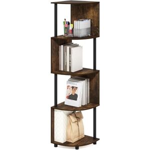 Furinno ECON Corner Shelf, 4-Tier Zigzag Open Corner Book Shelf, Round Edge Bookshelf, for Organization and Storage, Living Room, Bedroom, Home Office, Amber Pine Furinno ECON Corner Shelf, 4-Tier Zigzag Open Corner Book Shelf, Round Edge Bookshelf, for Organization and Storage, Living Room, Bedroom, Home Office, Amber Pine