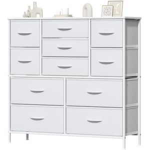 Feonase Chest of Drawers, Bedroom Tall Dresser with 11 Fabric Drawers, Metal Frame & MDF Wood Top, Adjustable Feet, Storage Organizer Unit for Bedroom, Closet, Living Room, Hallway, White Feonase Chest of Drawers, Bedroom Tall Dresser with 11 Fabric Drawers, Metal Frame & MDF Wood Top, Adjustable Feet, Storage Organizer Unit for Bedroom, Closet, Living Room, Hallway, White