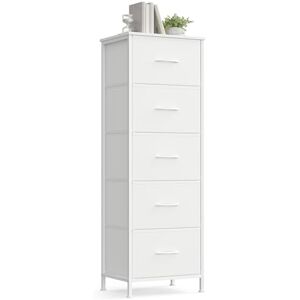 SONGMICS Chest of Drawers, 5 Fabric Drawers Storage Unit, Steel, MDF, Non-Woven Fabric, for Bedroom, Closet, Hallway, Living Room, Cloud White and Snow White LGS315WH01 SONGMICS Chest of Drawers, 5 Fabric Drawers Storage Unit, Steel, MDF, Non-Woven Fabric, for Bedroom, Closet, Hallway, Living Room, Cloud White and Snow White LGS315WH01