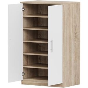 MMT Furniture Designs Ltd Shoe Storage Cabinet Sonoma Oak White Door Elegant Wooden Shoe Cabinet 2 Door Shoe Storage with Adjustable 5 Shelves 90cm Tall MMT Furniture Designs Ltd Shoe Storage Cabinet Sonoma Oak White Door Elegant Wooden Shoe Cabinet 2 Door Shoe Storage with Adjustable 5 Shelves 90cm Tall