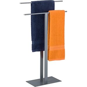 Relaxdays Freestanding Towel Stand with Two Rails, No-Drill Rack, Modern & Simple Design, 82 x 50 x 19 cm; Iron, Grey Relaxdays Freestanding Towel Stand with Two Rails, No-Drill Rack, Modern & Simple Design, 82 x 50 x 19 cm; Iron, Grey