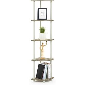 Furinno Turn-N-Tube 5 Tier Corner Display Rack Multipurpose Shelving Unit, Sonoma Oak/White Furinno Turn-N-Tube 5 Tier Corner Display Rack Multipurpose Shelving Unit, Sonoma Oak/White