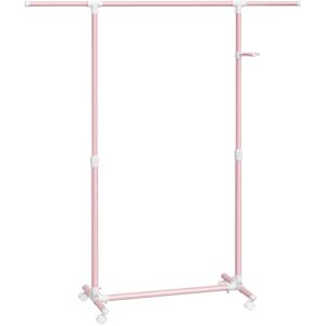 SONGMICS Clothes Rack with Castors, Garment Rack, Adjustable Height Between 97-165 cm, Clothes Rail with Extendable Bar, Side Hooks for Accessories and Bags, Jelly Pink LLR001R02 SONGMICS Clothes Rack with Castors, Garment Rack, Adjustable Height Between 97-165 cm, Clothes Rail with Extendable Bar, Side Hooks for Accessories and Bags, Jelly Pink LLR001R02