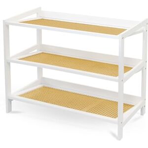 KEPLIN 3 Tier Bamboo and Rattan Shoe Organiser Rack – Eco-Friendly, Durable, Easy Assembly – Compact Design for Entryway, Closet, or Hallway – Stylish and Functional Storage – White and Natural KEPLIN 3 Tier Bamboo and Rattan Shoe Organiser Rack – Eco-Friendly, Durable, Easy Assembly – Compact Design for Entryway, Closet, or Hallway – Stylish and Functional Storage – White and Natural