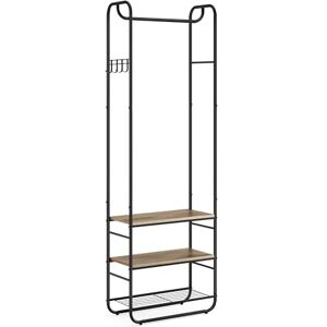 VASAGLE Coat Stand, Hall Tree, Coat Rack with Shoe Rack, Storage Shelves, Hallway, Bedroom, 58 x 28 x 181 cm, Scandinavian Style, Ink Black and Camel Brown HSR081K01 VASAGLE Coat Stand, Hall Tree, Coat Rack with Shoe Rack, Storage Shelves, Hallway, Bedroom, 58 x 28 x 181 cm, Scandinavian Style, Ink Black and Camel Brown HSR081K01