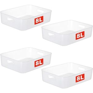Cetomo 8L*4 Storage Basket, Plastic Open Storage Box, Containers for Shelves, Organizers with Handles for Office, Countertops, Cabinets, PP, BPA Free, Frosted Transparent, 8L-4 Pack (35*27*9cm) Cetomo 8L*4 Storage Basket, Plastic Open Storage Box, Containers for Shelves, Organizers with Handles for Office, Countertops, Cabinets, PP, BPA Free, Frosted Transparent, 8L-4 Pack (35*27*9cm)