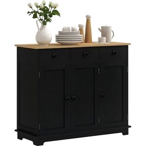 HOMCOM Sideboard with Rubber Wood Top, Modern Storage Cabinet, Kitchen Cupboard with 3 Doors, 3 Drawers and 3 Adjustable Shelves for Dining Room, Living Room, Black Wood-Effect HOMCOM Sideboard with Rubber Wood Top, Modern Storage Cabinet, Kitchen Cupboard with 3 Doors, 3 Drawers and 3 Adjustable Shelves for Dining Room, Living Room, Black Wood-Effect