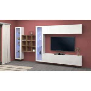 Dmora TV wall unit Gustavo, Living room set TV stand with 4 doors, Multipurpose living room furniture with showcase and LED light, 100% Made in Italy, cm 350x30h180, Glossy white Dmora TV wall unit Gustavo, Living room set TV stand with 4 doors, Multipurpose living room furniture with showcase and LED light, 100% Made in Italy, cm 350x30h180, Glossy white