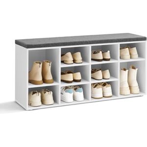 VASAGLE Shoe Bench, Shoe Shelf, Shoe Rack, Storage Cabinet, 10 Compartments, with Cushion, for Entryway, 104 x 30 x 48 cm, White LHS10WT VASAGLE Shoe Bench, Shoe Shelf, Shoe Rack, Storage Cabinet, 10 Compartments, with Cushion, for Entryway, 104 x 30 x 48 cm, White LHS10WT