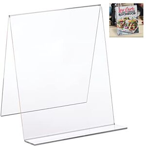 Relaxdays Book Stand, Acrylic Cookbook Holder, DIN A4, Easel, Sturdy, Tabletop Display, 24 x 20 x 20 cm, Transparent Relaxdays Book Stand, Acrylic Cookbook Holder, DIN A4, Easel, Sturdy, Tabletop Display, 24 x 20 x 20 cm, Transparent