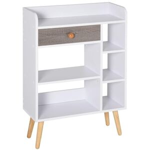 HOMCOM Bookcase, Freestanding Book Shelf with Storage Drawer, 6 Shelves and Wood Legs for Home Office Display, White and Grey, 24D x 60W x 86.8H cm HOMCOM Bookcase, Freestanding Book Shelf with Storage Drawer, 6 Shelves and Wood Legs for Home Office Display, White and Grey, 24D x 60W x 86.8H cm
