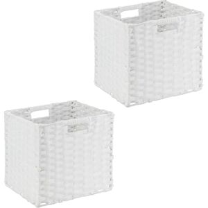 Relaxdays Storage Baskets, Set of 2, Wicker Design, Folding Cubes, 31x32x30 cm, Shelf Organiser Boxes, Plastic, White, Iron Relaxdays Storage Baskets, Set of 2, Wicker Design, Folding Cubes, 31x32x30 cm, Shelf Organiser Boxes, Plastic, White, Iron