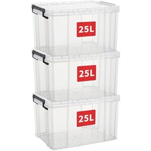 Cetomo 25L*3 Storage Boxes, Stackable Storage Box with Lids, Heavy-Duty Lidded Container with Reinforced Corners, Vertical Sides and Clip Closure, Durable, Plastic, Clear, 25L-3Pack Cetomo 25L*3 Storage Boxes, Stackable Storage Box with Lids, Heavy-Duty Lidded Container with Reinforced Corners, Vertical Sides and Clip Closure, Durable, Plastic, Clear, 25L-3Pack