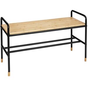 WENKO Loft Shoe Rack in Factory Flair with Shelf for up to 4 Pairs of Shoes, Made of Steel Tubular with Solid Seat Made of FSC®-Certified Bamboo, 85 x 50 x 33.5 cm, Black/Natural WENKO Loft Shoe Rack in Factory Flair with Shelf for up to 4 Pairs of Shoes, Made of Steel Tubular with Solid Seat Made of FSC®-Certified Bamboo, 85 x 50 x 33.5 cm, Black/Natural