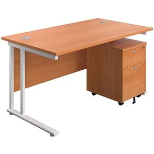 Office Hippo Heavy Duty Rectangular Cantilever Office Desk, Home Office Desk With 2 Drawer Lockable Mobile Pedestal Filing Cabinet, File Cabinet, 5 Yr Wty, White Frame, Beech, 140 x 80 cm Office Hippo Heavy Duty Rectangular Cantilever Office Desk, Home Office Desk With 2 Drawer Lockable Mobile Pedestal Filing Cabinet, File Cabinet, 5 Yr Wty, White Frame, Beech, 140 x 80 cm