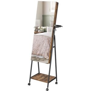 SONGMICS 6 LEDs Lockable Mirror Jewellery Cabinet Armoire, Standing Jewellery Organiser with 4 Wheels, Mirror with Jewellery Storage, Coat Rack, Storage Shelf, Rustic Brown and Ink Black JJC005X01 SONGMICS 6 LEDs Lockable Mirror Jewellery Cabinet Armoire, Standing Jewellery Organiser with 4 Wheels, Mirror with Jewellery Storage, Coat Rack, Storage Shelf, Rustic Brown and Ink Black JJC005X01