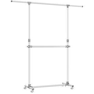 SONGMICS Double Clothes Rail, Clothing Rack with Extendable Top Rail, Clothes Rail on Wheels, 113-180 cm Height Adjustable Clothes Rack, Adjustable Middle Rail, White LLR401W01 SONGMICS Double Clothes Rail, Clothing Rack with Extendable Top Rail, Clothes Rail on Wheels, 113-180 cm Height Adjustable Clothes Rack, Adjustable Middle Rail, White LLR401W01