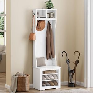 YITAHOME Coat Stand, Coat Rack with Shoe Bench, 35 x 50 x 180.5 cm Narrow Hall Tree with 5 Hooks & Top Open Storage, Hallway Storage Unit, Shoe and Coat Rack for Entryway, Living Room, White YITAHOME Coat Stand, Coat Rack with Shoe Bench, 35 x 50 x 180.5 cm Narrow Hall Tree with 5 Hooks & Top Open Storage, Hallway Storage Unit, Shoe and Coat Rack for Entryway, Living Room, White