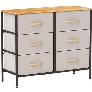 HOMCOM Fabric Chest of Drawers, Industrial Bedroom Dresser with 6 Fabric Drawers, Steel Frame and Wooden Top for Nursery, Living Room, Hallway, Cream White HOMCOM Fabric Chest of Drawers, Industrial Bedroom Dresser with 6 Fabric Drawers, Steel Frame and Wooden Top for Nursery, Living Room, Hallway, Cream White