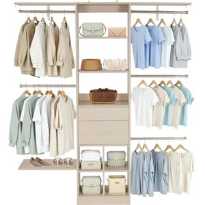 VEVOR Closet System with 2 Drawers, Adjustable Height Wooden Closet Organizers, Modern Walk-in Wardrobe Organization with 5 Retractable Clothes Hanger Rods, Freestanding Garment Rack Storage, Grey VEVOR Closet System with 2 Drawers, Adjustable Height Wooden Closet Organizers, Modern Walk-in Wardrobe Organization with 5 Retractable Clothes Hanger Rods, Freestanding Garment Rack Storage, Grey