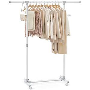 SONGMICS Clothes Rack with Castors, Garment Rack, Adjustable Height Between 97-165 cm, Clothes Rail with Extendable Bar, Side Hooks for Accessories and Bags, White LLR001W01 SONGMICS Clothes Rack with Castors, Garment Rack, Adjustable Height Between 97-165 cm, Clothes Rail with Extendable Bar, Side Hooks for Accessories and Bags, White LLR001W01