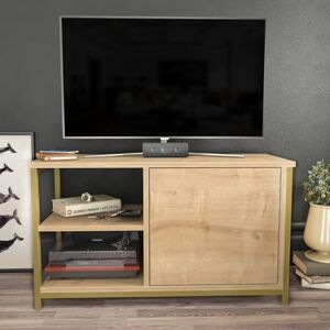 Hanah Home Glamorous TV Stand, Gold & Oak, 89.6 x 35.3 x 50.8 cm, 100% Melamine Coated Particle Board, 18 mm Thick, Sturdy Metal Frame, Stylish & Functional Design for Modern Living Rooms Hanah Home Glamorous TV Stand, Gold & Oak, 89.6 x 35.3 x 50.8 cm, 100% Melamine Coated Particle Board, 18 mm Thick, Sturdy Metal Frame, Stylish & Functional Design for Modern Living Rooms
