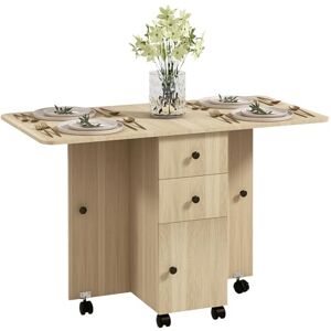 HOMCOM Folding Dining Table for 4-6, Rolling Drop Leaf Table on Wheels with Storage Drawers, Cabinet and Open Shelf for Kitchen, Dining Room, Natural Wood HOMCOM Folding Dining Table for 4-6, Rolling Drop Leaf Table on Wheels with Storage Drawers, Cabinet and Open Shelf for Kitchen, Dining Room, Natural Wood