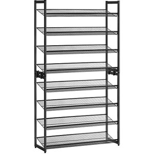 SONGMICS Shoe Rack, 8-Tier Stackable Shoe Storage Shelf, Metal Shoe Organiser with Adjustable Flat or Angled Shelves, 30.5 x 92.3 x 163.4 cm, Holds 32-40 Pairs, Black LMR08B SONGMICS Shoe Rack, 8-Tier Stackable Shoe Storage Shelf, Metal Shoe Organiser with Adjustable Flat or Angled Shelves, 30.5 x 92.3 x 163.4 cm, Holds 32-40 Pairs, Black LMR08B